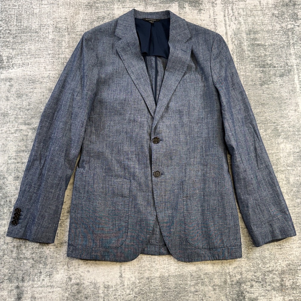 Banana Republic Blazer Mens 38R Slim Blue Cotton Oxford Suit Jacket Unstructured